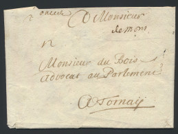 Omslag (zonder Inhoud), Handgeschreven 'de Mons' Naar Tournay, Port '2' (in Zwarte Inkt), Mooi. - 1714-1794 (Paises Bajos Austriacos)