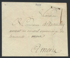 Omslag Zonder Inhoud Uit Binche (kleine Zwarte Lijnstempel), Naar Mons, Portcijfer '1' (in Inkt), M. - 1714-1794 (Pays-Bas Autrichiens)