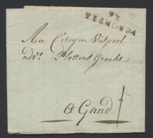 1797 Voorloper Met Inhoud Naar Gand Op  1.1.1797 En Rode Naamstempel Op Twee Lijnen 92 Termonde, Portcijfer I, Zm - 1794-1814 (Periodo Frances)