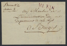 Voorloper Met Inhoud En Rode Naamstempel MENIN Naar Gent, Portcijfer 3 (sols), Zm - 1794-1814 (Periodo Francese)