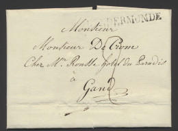 1817 Voorloper Met Inhoud Uit Dendermonde, Met Zwarte Naamstempel, Op 3 Augustus 1817 Naar Gand, Zm - 1815-1830 (Dutch Period)