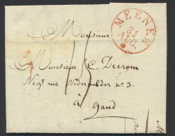 1829, Voorloper Met Inhoud, Uit Meenen (datumstempel Rood) 1829, Naar Gand, Portcijfer '15, Zm. - 1815-1830 (Periodo Holandes)