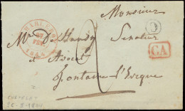 1844 Voorloper (met Inhoud) Uit Postbus C, Geschreven Uit Châtelet Naar Fontaine L'Évêque Met CA In Kader (rood), Via Ch - 1830-1849 (Belgica Independiente)