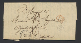 1845 Voorloper Uit Waerschoot 23 December 1845, Postbusletter G In Cirkel, Rode SR In Kader, Distributiestempel Van Some - 1830-1849 (Belgica Independiente)