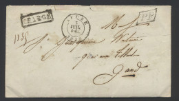 1859 Brief Uit Leuze 3 Juil 1859 Naar Gand 1859, Ingekaderde CHARGE En 3PP In Parallelogram, Stempels, Versozijde Geslot - 1830-1849 (Belgica Independiente)