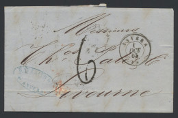 1863 Brief Van Antwerpen Naar Livourne Op 01.10.1863, Port 6 Deciem, Detail Toelichting Is Bij Het Lot Gevoegd, Detail T - 1830-1849 (Belgica Independiente)