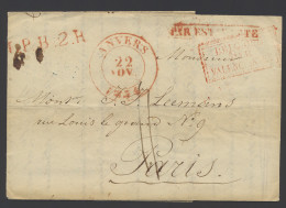 Mooie Brief Uit Anvers (dubbelring) Op 22 Nov 1834 En Rayonstempel L.P.B.2.R. In Kader Stempel (rood) Belgique Par Valen - 1830-1849 (Independent Belgium)