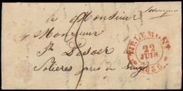 Mooie Voorloper Met Inhoud Uit Jodoigne 21.06.1836 (handgeschreven Herkomst) Via Tirlemont Op 22.06.1836 Naar Liège, Por - 1830-1849 (Belgique Indépendante)