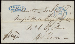 1844 Brief Van Brussel Op 24.11.1844 (Groot-Brittanië) Naar Met Mooie Blauwe Ovale Stempel Franco Ostende  (gefrankeerd  - 1830-1849 (Belgio Indipendente)