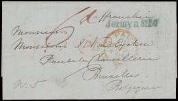 1851 Brief Uit Londen Naar Brussel Op 28.04.1851, Groene Naamstempel JERMEYN ST EO (enkel In 1846-1847) En Rode Dubbelri - Sonstige & Ohne Zuordnung