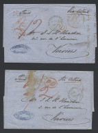 1853 Twee Brieven Uit Bradford In April 1853 Naar Verviers, Handgeschreven ‘Paid’ En ‘Via Ostend’, Rode PD Stempel In Ov - Autres & Non Classés