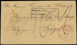 1854 Brief Uit New York Op 24.10.54 Via Groot-Brittannië 6.11.1854 Via Oostende Naar Luik 7.11.1854, Zwarte Verrekenstem - Other & Unclassified