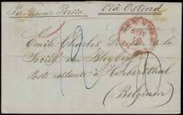 Brief Van New York Via Londen En Ostende Naar Bleyberg (postliggend Herbesthal) Op 10.11.1858, Verzonden Via De Steamer  - Other & Unclassified