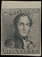 STES 0051 Epaulette 20c. Zwart, Proefdruk Van Plaat II Op Dik Wit Papier Met Bladboord, Zm (STES Index 1) - 1849 Epaulettes