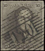 N° 1a 10c. Grijsbruin, Zeer Goed Gerand En Zeer Mooie Centrale, Ogenvrije Afst. P.120-Tournay Met Fijne Balken, Zm (OBP - 1849 Hombreras