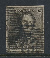 N° 1b 10c. Zwartbruin, Zeer Goed Gerand En Mooie Centrale Afst. P.45-Gand, Zm (OBP €95) - 1849 Mostrine