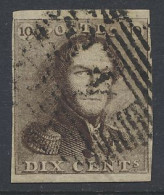 N° 1e 10c. Bisterbruin, Zeer Goed Gerand En Lichte Centrale Afst. P.4-Anvers, Zm (OBP €160) - 1849 Epaulettes