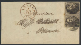 N° 1 In Paar, 10c. Bruin In Paar, Quasi Volrandig En Mooi Gest. P.4-Anvers, Op Groot Briefstuk, M (OBP €225) - 1849 Hombreras