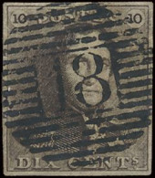 N° 1 10c. Bruin, Zeer Goed Gerand En Zeer Mooie Centrale Afst. P.18-Binche, Zm (OBP €90 + COBA €20) - 1849 Schulterklappen