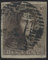 N° 1 10c. Bruin, Zeer Goed Gerand En Iets Onduidelijke Centrale, Ogenvrije Afst. P.21-Boussu, Zm (OBP €90 + COBA €60) - 1849 Epaulettes