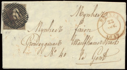 1849 N° 1 10c. Bruin Aan 2 Zijden Geraakt, Maar Wel Pracht Gest. P.31-Deynze Op Mooie Brief Naar Gent 25/11/1849, M (OBP - 1849 Mostrine