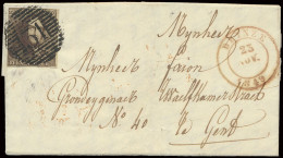 1849 N° 1 10c. Bruin Aan 2 Zijden Geraakt, Maar Wel Pracht Gest. P.31-Deynze Op Mooie Brief Naar Gent 25/11/1849, M (OBP - 1849 Hombreras