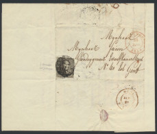 1850 N° 1a 10c. Grijsbruin, Bovenaan Geraakt, Maar Verder Zeer Goed Gerand Op Mooie Brief Van P.31-Deynze Naar Gent, 26/ - 1849 Hombreras