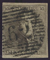 N° 1 10c. Bruin, Breed Gerand En Zeer Mooie Centrale, Ogenvrije Afst. P.62-Huy, Zm (OBP €90 + COBA €15) - 1849 Schulterklappen