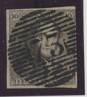 N° 1 10c. Bruin, Zeer Goed Gerand En Zeer Mooie Centrale Afst. P.73-Liège, Zm (OBP €90) - 1849 Hombreras