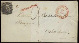 N° 1 10c. Bruin, Mooi Gerand Op Brief Van P.80-Marchiènne-au-Pont Naar Charleroi, 29/11/1849, Griffe Après Le Départ In - 1849 Schulterklappen