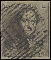 N° 1a 10c. Grijsbruin, Zeer Goed Gerand En Zeer Mooie Centrale, Ogenvrije Afst. P.118-Tirlemont, Zm (OBP €95 + COBA €20) - 1849 Mostrine