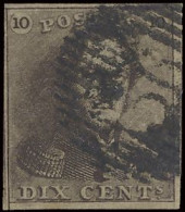 N° 1c 10c. Donkerbruin, Volrandig En Wat Onduidelijke Distributiestempel D.36-Mettet, Zm/m (OBP +€95) - 1849 Schulterklappen