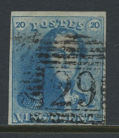 N° 2a 20c. Lichtblauw, Zeer Goed Gerand En Lichte Centrale Afst. P.29-Courtrai, Zm (OBP €65) - 1849 Hombreras