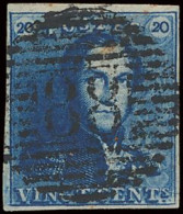 N° 2b 20c. Donkerblauw, Goed Gerand, Zeer Mooie Centrale, Ogenvrije Afst. P.88-Ninove, Zm (OBP €70 + COBA €40) - 1849 Epaulettes