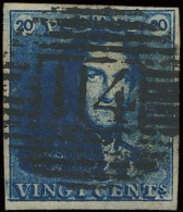 N° 2b 'Donkerblauw' Zeer Donkere Tint, Zeer Goed Gerand, Zeer Mooie Centrale Ogenvrije Afst. P. 114 Termonde, Zm (OBP € - 1849 Hombreras