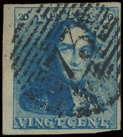 N° 2e 20c. Groenblauw, Breed Gerand + Bladboord, Zeer Mooie Centrale, Ogenvrije Afst. P.73-Liège, Pracht Ex., Zm (OBP €3 - 1849 Hombreras