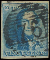 N° 2e 20c. Groenblauw, Zeer Goed Gerand, Zeer Mooie Centrale Afst. P.76-Louvain, Zm (OBP €300 + COBA €5) - 1849 Mostrine