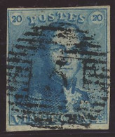 N° 2 20c. Blauw, Goed Gerand En Mooie Centrale Afst. P.5-Arlon, Zm (OBP €60 + COBA €40) - 1849 Epaulettes