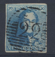 N° 2a 20c. Lichtblauw, Zeer Goed Gerand, Zeer Mooie Centrale Ogenvrije Afst. P.22-Braine-Le-Comte, Zm (OBP €65 + COBA €4 - 1849 Epaulettes