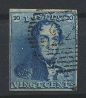 N° 2 20c. Blauw, Goed Gerand En Lichte Centrale, Ogenvrije Afst. P.24-Bruxelles, Zm (OBP €60) - 1849 Mostrine