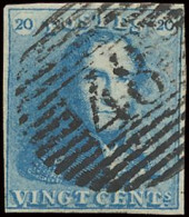 N° 2 20c. Blauw, Goed Gerand, Zeer Mooie Centrale, Ogenvrije Afst. P.48-Gemappe, Zm (OBP €60 + COBA €70) - 1849 Hombreras