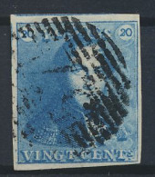 N° 2 20c. Blauw, Breed Gerand + 2 Geburen En Lichte, Maar Moeilijke Leesbare Afst. P.57-Hasselt,  Zm (OBP €60 + COBA €50 - 1849 Epaulettes