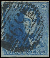 N° 2 20c. Blauw, Zeer Goed Gerand + Gebuur En Zeer Mooie Centrale, Ogenvrije Afst. P.59-Herentals, Zm (OBP €60 + COBA €1 - 1849 Epaulettes