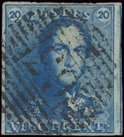 N° 2 20c. Blauw, Volrandig + Volle Gebuur En Zeer Mooie Centrale, Ogenvrije Afst. P.63-Izeghem, Zm (OBP €60 + COBA €75) - 1849 Epaulettes