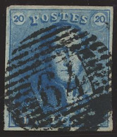 N° 2 20c. Blauw, Zeer Goed Gerand En Mooie Centrale Afst. P.64-Jemeppe, Zm (OBP €60 + COBA €20) - 1849 Mostrine