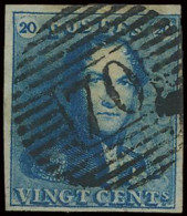 N° 2 20c. Blauw, Zeer Mooi Gerand En Prachtige Centrale, Ogenvrije Afst. P.70-Le-Roeulx, Pracht Ex., Zm (OBP €60 + COBA - 1849 Hombreras