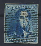 N° 2 20c. Blauw, Zeer Goed Gerand, Zeer Mooie Centrale, Ogenvrije Afst. P.76-Louvain, Zm (OBP €60 + COBA €5) - 1849 Epaulettes