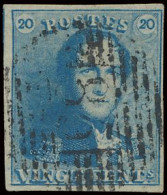 N° 2 20c. Blauw, Goed Gerand + Gebuur En Lichte Centrale, Ogenvrije Afst. P.85-Namur + Fotocertificaat, Zm (OBP €60 + CO - 1849 Epaulettes