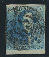 N° 2 20c. Blauw, Breed Gerand + Bladboord En Wat Vette Centrale Afst. P.85-Namur, Zm (OBP €60 + COBA €5) - 1849 Hombreras