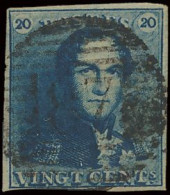 N° 2 20c. Blauw, Onderaan Nipt, Maar Intact En Verder Goed Gerand, Zeer Mooie Centrale Afst. P.87-Nieuwpoort, Zm (OBP €5 - 1849 Epaulettes